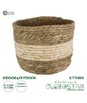 GloboStar® Artificial Garden KYTHIRA 20274 Διακοσμητικό Πλεκτό Καλάθι - Κασπώ Γλάστρα - Flower Pot Καφέ με Μπεζ Φ25 x Υ18cm